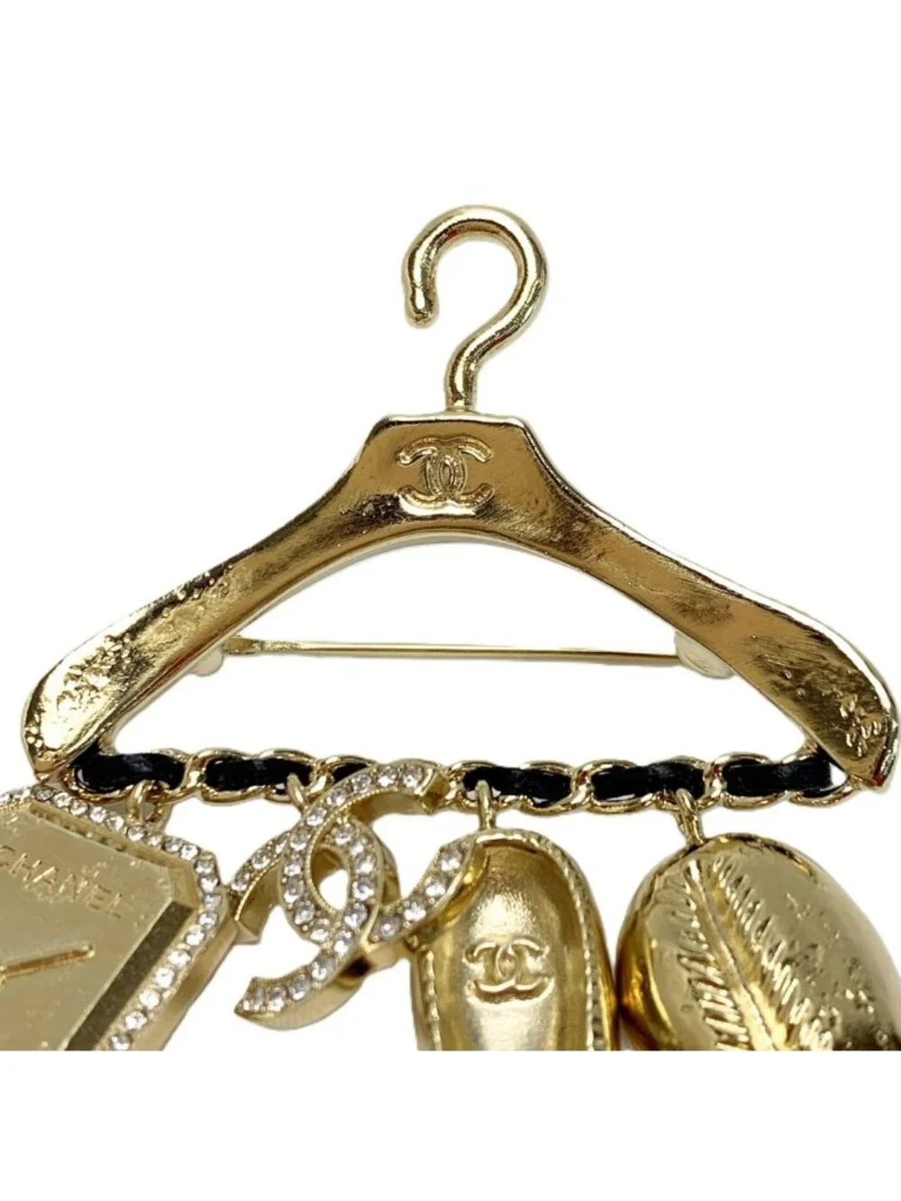 Chanel CC Logo Hanger Motif Gold Black Brooch